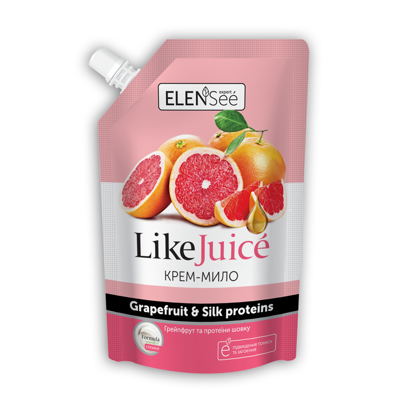 ELENSEE LIKE JUICE Рідке Крем-мило Грейпфрут та Протеїни шовку 450мл (ДОЙ-ПАК)